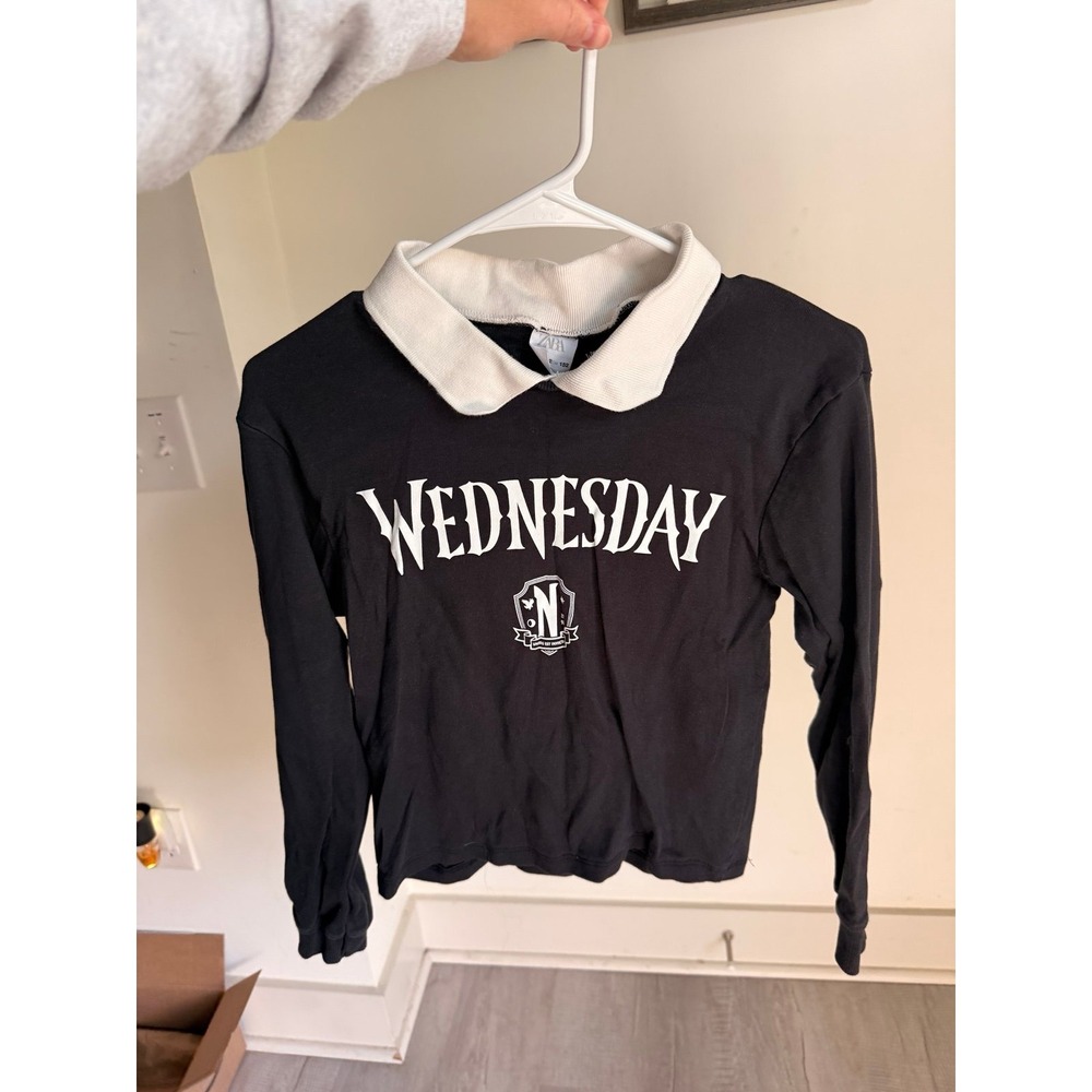 Zara Wednesday Adam's black andā white collared ls shirt 11-12